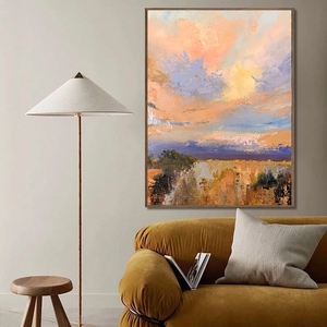 100% dipinto a mano soggiorno Decor paesaggio astratto tramonto moderno di grandi dimensioni personalizzato pittura a olio a mano astratta senza cornice - Product Image 2