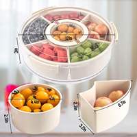 Plateau de service divisé en plastique écologique Lazy Susan avec couvercle et poignée, 6 compartiments, boîte à collation pour fruits