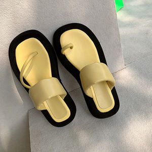 جديد المرأة الأنيقة جلد طبيعي الشرائح شقة سميكة أسفل نعال قلابة - Product Image 6