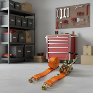 Sangle d'arrimage à cliquet robuste 5 tonnes avec poignée ergonomique, sangles inversées et crochet double-J pour le transport de marchandises - Product Image 1