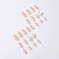 Private Label 24pcs Amande Française 3D Press-On Nails avec Perle Premium Bow Acrylique Faux Ongles Conception Blanche pour Doigts