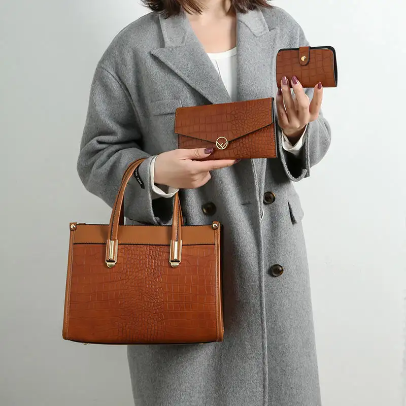 2024 Neu-Luxus-Vintage elegante Krokodilleder-Geldbörse und Handtasche individuelles Damenhandtaschen-Set 3-In-1-Tote-Tasche für Damen