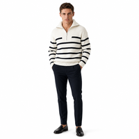 Pull en tricot pour homme style français en viscose rayée, anti-boulochage, avec fermeture éclair, idéal pour l'hiver, vente en gros