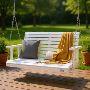 Dondolo da Giardino in Legno Bianco da 1,2 m, Sedia Sospesa per Esterni, Design Tradizionale, Posto a Sedere per 2 Persone - Product Image 2