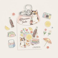 Autocollants personnalisés Kawaii pour scrapbooking, papier à écrire, thème soda et chat, pack d'autocollants d'été