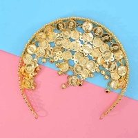 Bijoux indiens en gros : Bandeau de tête en métal doré avec pampilles et pièces de monnaie, style bohème, pour la danse du ventre, bijoux pour cheveux, bijoux indiens