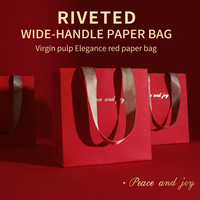 Sacs de courses de luxe rouges en papier personnalisés, faible MOQ, sacs cadeaux premium en pâte de bois vierge scarlate pour bijoux, avec poignée en ruban, pour supermarché