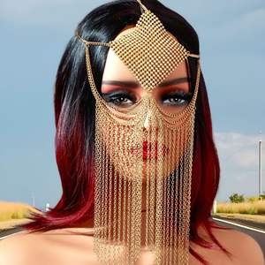 Hand machen modische schöne Beschichtung goldene Legierung Fransen Gesicht Stirn Kopf Kette Zubehör für Frauen - Product Image 3