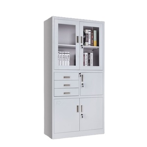 Armoire de rangement moderne en acier et verre avec 3 tiroirs, classeur métallique, armoire en fer avec porte vitrée, coffre-fort - Product Image 2