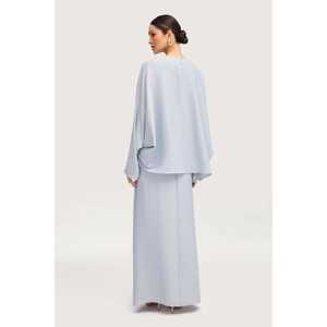 Maleeka blu pastello drappo Maxi abito lavorato all'uncinetto con stampa a trapezio <span class=keywords><strong>impero</strong></span> per feste serali matrimoni XL realizzati in poliestere - Product Image 5