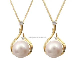 Fine Jewelry 18k Solid Gold Pendant Necklace Genuine Yellow Gold Real Diamond Pearl Necklace Women Jewelry