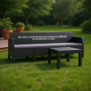 Ensemble de salon de jardin en polypropylène anthracite, aspect rotin, mobilier d'extérieur 4 places, design contemporain - Product Image 2