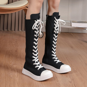 Sneaker en toile respirante à la mode pour femmes-Bottes au genou <span class=keywords><strong>Plain</strong></span> Flat Zipper Design pour toutes les saisons-Hiver Été Automne Printemps - Product Image 4