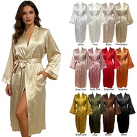 Kimono long en soie satinée pour femme, à manches longues, avec poche, luxueux, doux et lisse, pour robe de mariée, robe de demoiselle d'honneur