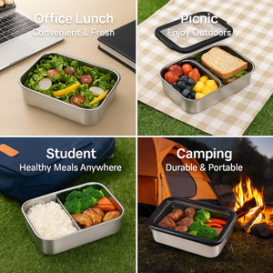 Boîte à lunch en acier inoxydable avec couvercle en verre trempé, récipient alimentaire étanche pour la préparation des <span class=keywords><strong>repas</strong></span> au bureau et le stockage quotidien des aliments - Product Image 5