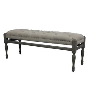 Banc ottoman rembourré antique en bois avec base de piano pour salon et salle à manger - Product Image 1