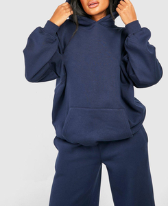 Survêtements pour femmes en coton 100% surdimensionnés à épaules tombantes, avec logo imprimé en relief personnalisé, en dentelle, 2 pièces, style jogging, pour l'hiver, vente en gros - Product Image 3