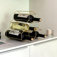 Support de bouteille de vin de comptoir en nid d'abeille, présentoir de table hexagonal en métal doré