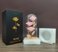 Transfrontalier naturel Real Touch 3 feuilles d'or Roses couvercle en verre fleur éternelle veilleuse fête des mères saint valentin noël