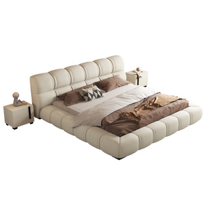 Pouf moderne minimaliste nordique 1.8 m beige nuit <span class=keywords><strong>lit</strong></span> chambre principale <span class=keywords><strong>lit</strong></span> de mariage king size cadre de <span class=keywords><strong>lit</strong></span> en bois massif - Product Image 1