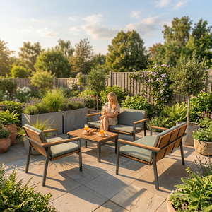 Modern Wooden Outdoor <b>Dining</b> <b>Set</b> 4 Piece Solid Back Chairs Cushions <b>Space</b> <b>Saving</b> Contemporary Design for Farmhouse Hotel Use - Product Image 2