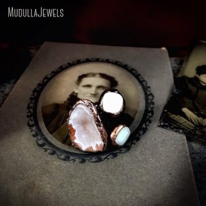 Bague réglable en Agate et géode, bijou Wicca The Power de trois pierres, anneau en cuivre Antique, RM43307 - Product Image 3