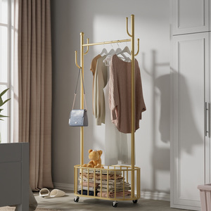 Appendiabiti da terra appeso in metallo dorato di lusso soggiorno mobile albero Stand organizzazione di stoccaggio della casa appendiabiti con ruota - Product Image 2