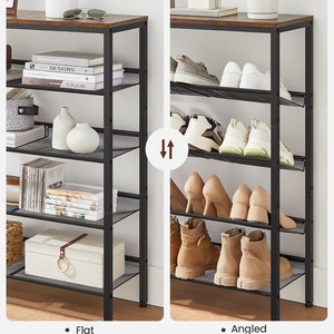 Adjustable Shoe Rack With Wooden Top And Metal Mesh Shelves For Entryway Storage Four Tier Design - Product Image 4