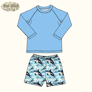 Wholesale Custom Surf Printing Baby <strong>Boys</strong> Swimwear <strong>Clothing</strong> Sets Summer Nylon Fabric Long Sleeve Sweatshirt and Shorts Swimsuit - Product Image 3