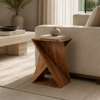 Table basse moderne en bois massif, table d'appoint en bois, table d'appoint géométrique, meubles de salon