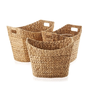 3-Pack Natural Rattan <b>Storage</b> <b>Baskets</b> <b>Rectangle</b> With Handles Rustic Multi-Purpose Neatening <b>Basket</b> Set Hyacinth Seagrass Collect - Product Image 1