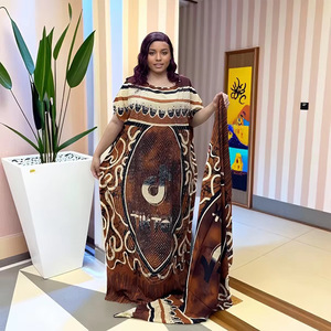 Robe longue décontractée pour femme, style ethnique africain, respirante, à manches courtes, imprimée, en polyester, grande taille, collection été 2025 - Product Image 4