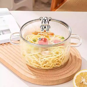 Olla de vidrio resistente al calor de acero de borosilicato alto de osito, diseño estampado Vertical de doble asa para sopa o uso doméstico - Product Image 2