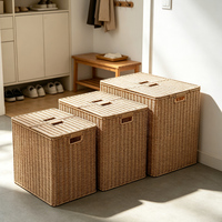 Panier de rangement domestique extra large en imitation rotin tressé avec couvercle, pour linge et couettes, idéal pour la chambre