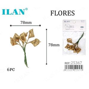 Ilan Flores Fiori Secchi Glitterati Oro 78mm 6 Pezzi per Decorazioni Artigianali - Product Image 1