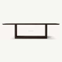 Table à manger artisanale nordique minimaliste en chêne massif, table rectangulaire de style Arhaus de luxe avec base sur socle pour projet de villa
