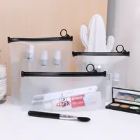 Beyaz çizgi film plastik organizatör seyahat mesaj PVC buzlu şeffaf şeffaf tuvalet kozmetik makyaj çantası
