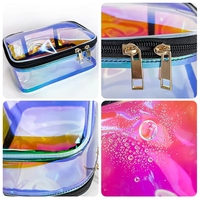 Trousse de Maquillage Imperméable à Fermeture Éclair en PVC Écologique avec Motif Logo Laser Holographique Tendance