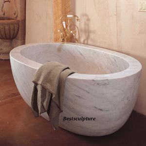 Baignoire ovale en <span class=keywords><strong>marbre</strong></span> blanc naturel de style <span class=keywords><strong>japonais</strong></span>, baignoire profonde - Product Image 1