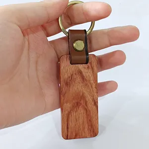 Customize Laser Your Own Logo Keyring Wood Leather Keychain Accessories Key Holder Wood Custom Key Chain Keychains