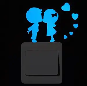 Ночное свечение милый мультфильм мальчик и девочка теплый любовник украшение комнаты переключатель наклейка ПВХ креативные наклейки