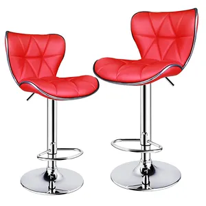 Коммерческие барные стулья, стойка из искусственной кожи красного цвета без подлокотников, кухонный барный стул
