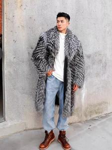Nouveauté Manteaux de fourrure bon marché pour hommes tendance Vêtements de trench Manteau de fourrure de renard argenté moelleux pour hommes chaud taille longue - Product Image 4
