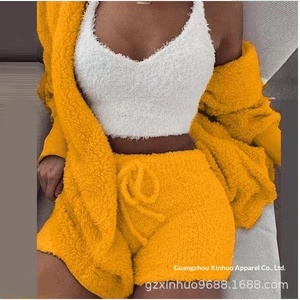 Cross-border European American <strong>Women's</strong> Autumn Winter <strong>Thermal</strong> Plush Home <strong>Clothes</strong> Casual 3-piece Pajamas Shorts Nordic Wind Sports - Product Image 3