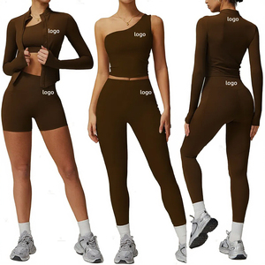 Vêtements de sport pour femmes grandes tailles, double face brossée, ajustés, respirants, en spandex/nylon, couleur unie, pour entraînement, yoga, course à pied - Product Image 2