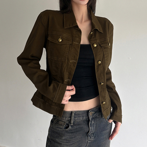 Street Utility Lapel Vintage Waist Cinching Long Sleeve <b>Shirt</b> Hot Girl Metal Button Front Versatile Unique Denim Top - Product Image 5