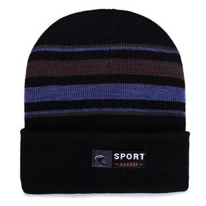 Knitted Hat Men's <b>Winter</b> Warm Fleece Lined Striped Ice <b>Cap</b> 56-58CM Acrylic Fiber Sport A6688K - Product Image 1