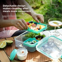 Boîte à lunch portable à grande capacité à 3 compartiments, récipient alimentaire étanche pour le travail en extérieur avec un gobelet à fruits et à salade