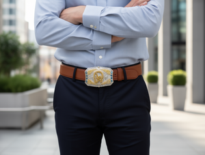 Fibbia per cintura grande in argento e oro da 5,0 cm, placcata, accessorio moda uomo - Product Image 2