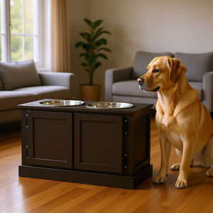 Comederos elevados para perros grandes con almacenamiento, dos comederos de acero inoxidable, estación de alimentación para mascotas inspirada en el café - Product Image 2